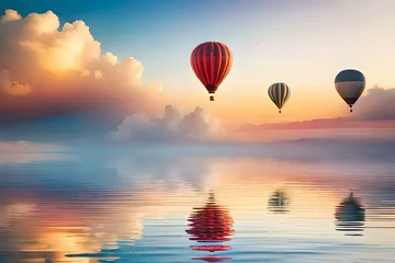 Foto auf Glas hot air balloon at sunset generated Ai. © Abdul