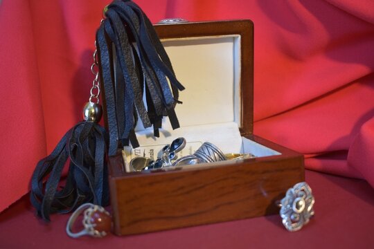 wooden jewelery box with antique silver rings - photography - ideal for website, slide base, email, greeting card, presentation, book, newspaper, advertisement, article, postcard, book, poster