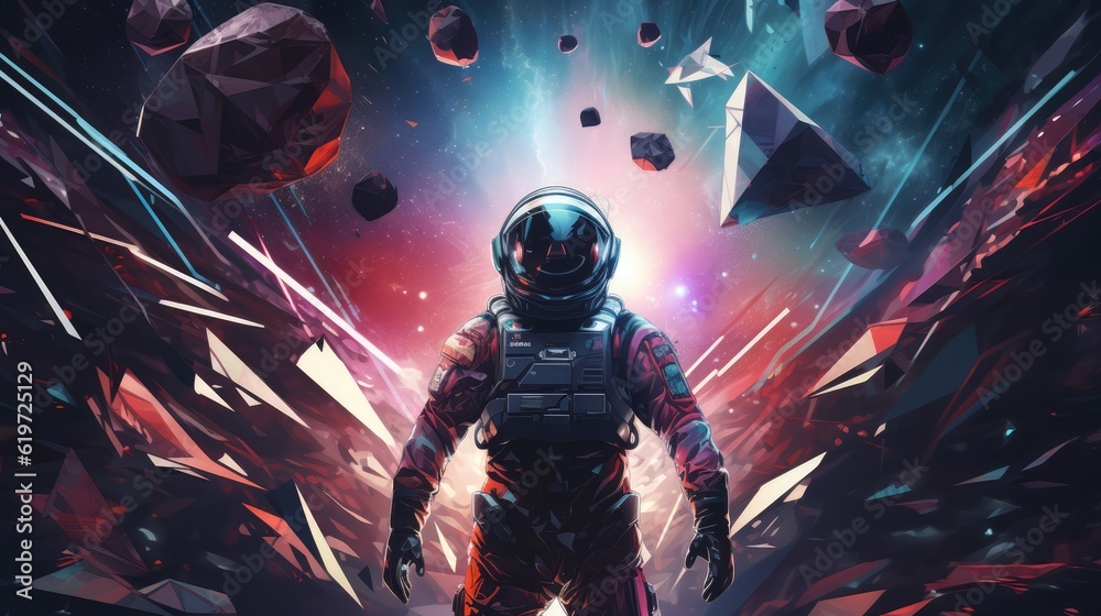 Sticker astronaut exploring deep space