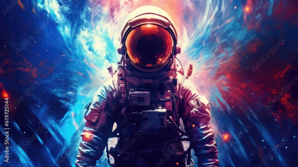 Sticker astronaut exploring deep space