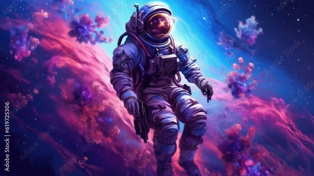 Sticker astronaut exploring deep space