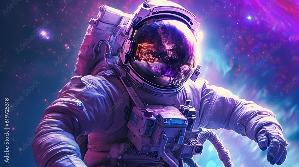 Sticker astronaut exploring deep space