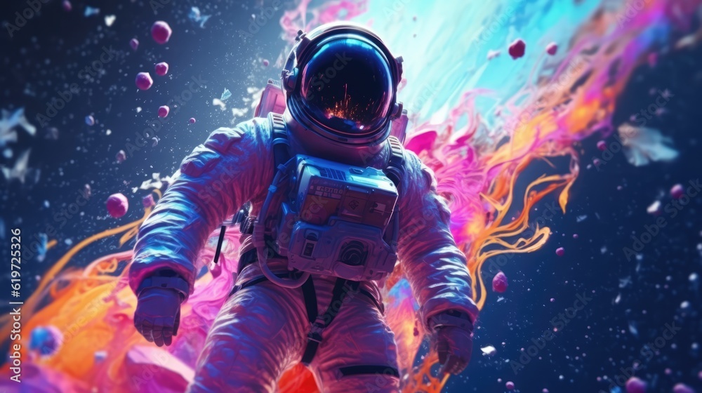 Sticker astronaut exploring deep space