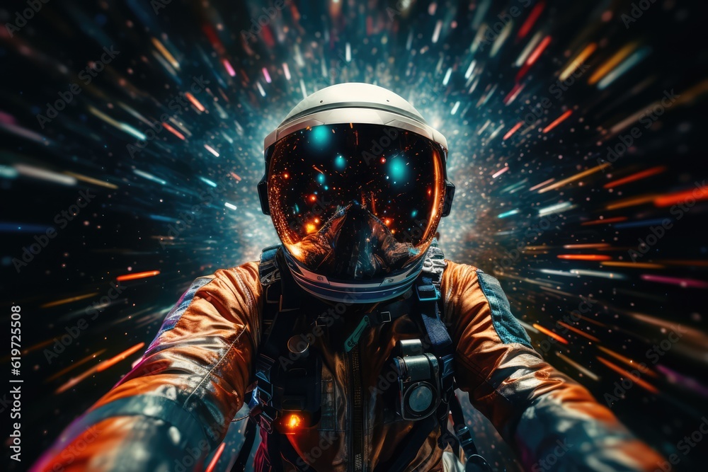 Sticker astronaut exploring deep space