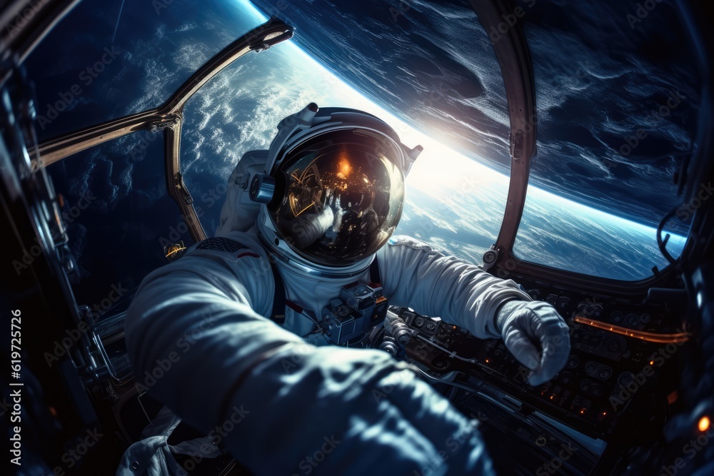 Sticker astronaut exploring deep space