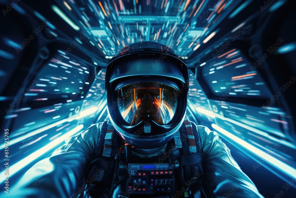 Sticker astronaut exploring deep space