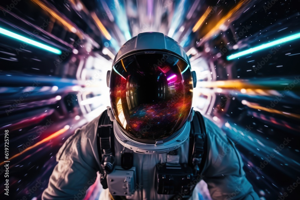 Sticker astronaut exploring deep space