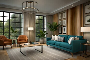 Fototapeta na wymiar beautiful luxury interior design of sofas, room, home, hotel, 3d and wallpaper Generative Ai