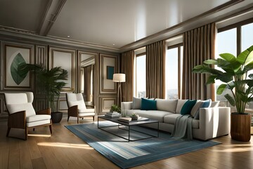 Fototapeta na wymiar beautiful luxury interior design of sofas, room, home, hotel, 3d and wallpaper Generative Ai