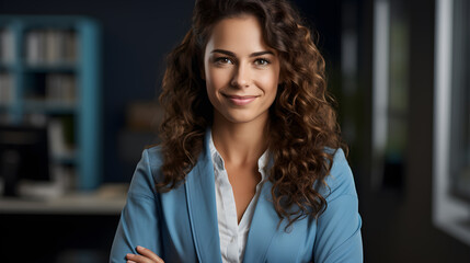 Fototapeta premium Arms Crossed Businesswoman Embracing Success and Confidence in the Business World. generative ai