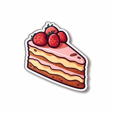 cake with strawberries sticker and vector style 