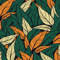 seamless floral dark green and orange and blue colors 