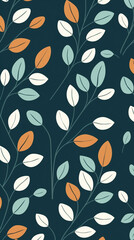 seamless floral pattern cool green and orange colors on navy background