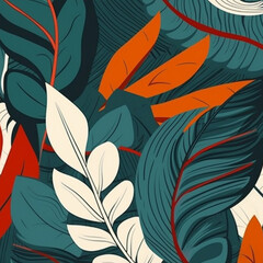 seamless pattern with leaves green and red and orange 