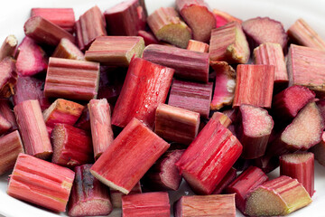 Fresh rhubarb on white background.