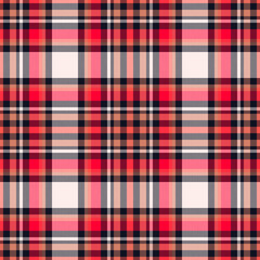 Plaid seamless pattern in red. Check fabric texture. Vector textile print.