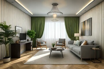 Fototapeta na wymiar beautiful luxury interior design of sofas, rooms, home, hotels, 3d and wallpaper Generative Ai