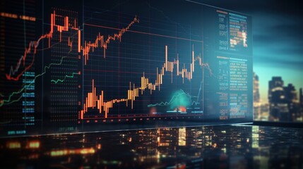 Fototapeta na wymiar Stocks Market Graph Chart on Computer Screen, Financial Technical Analysis, Cryptocurrency Trade Exchange. Generative Ai