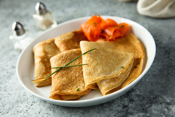 Homemade crepes with smoked salmon