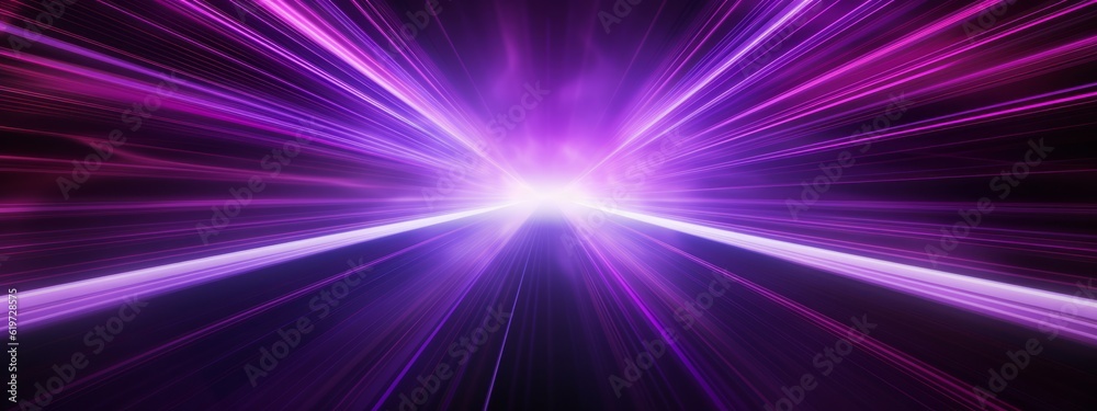 Poster Abstract speed glowing light background banner illustration - Speedy motion blur creating flashy pattern of purple straight lines, laser beams for web banner and wallpaper design (Generative Ai)