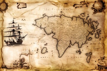 Fototapeta premium Old antique nautical treasure map on white background Generative AI 