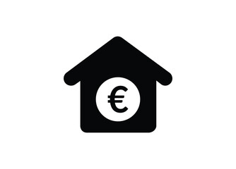 House icon with euro sign, Real estate investment symbol, Housing price vector icon