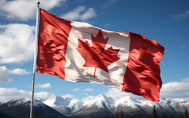 canadian flag waving in wind