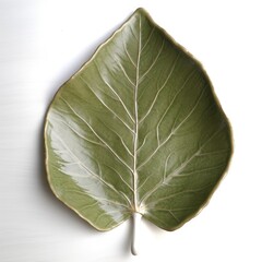 ceramic dish in the shape of a green leaf created using generative AI tools