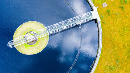 Sewage treatment plant from above. Grey water recycling. Waste management theme. Ecology and...