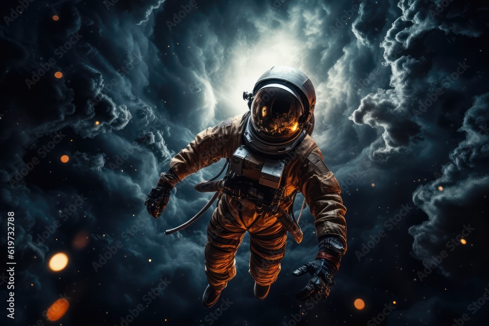 Sticker astronaut exploring other worlds in outer space