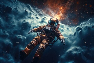 Fototapeta na wymiar Astronaut exploring other worlds in outer space