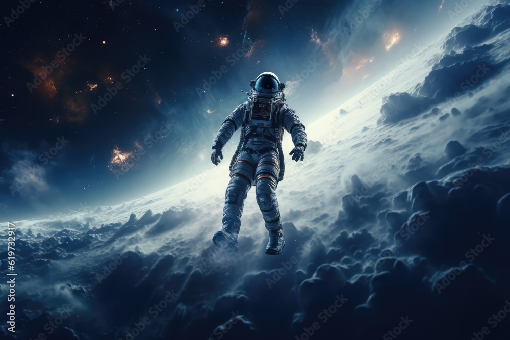 Sticker astronaut exploring other worlds in outer space