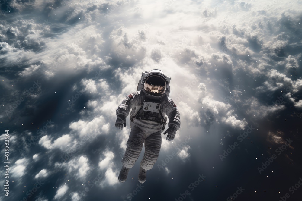 Sticker astronaut exploring other worlds in outer space