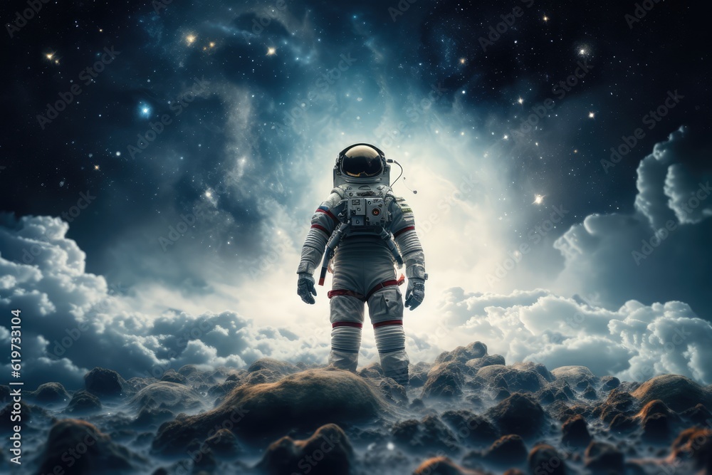 Sticker astronaut exploring other worlds in outer space