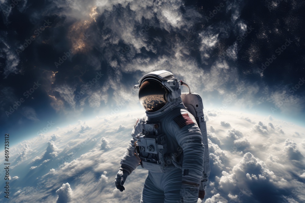 Sticker astronaut exploring other worlds in outer space