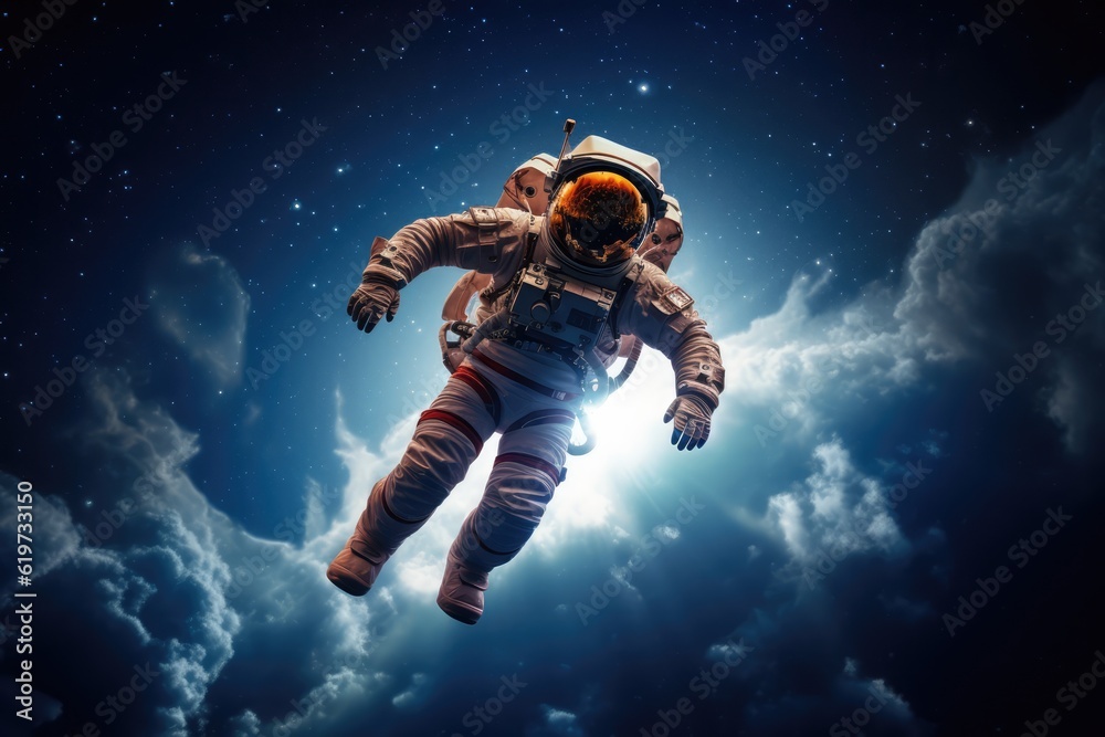 Sticker astronaut exploring other worlds in outer space