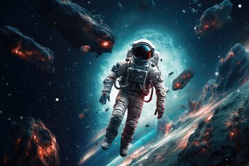 Astronaut  exploring other worlds in outer space