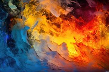 Naklejka na ściany i meble Fiery tones of the flames juxtaposed with the cool blue hues of the ice. Generative AI