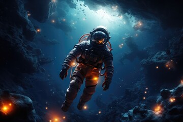 Astronaut  exploring other worlds in outer space