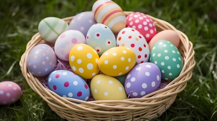 AI generated illustration of A vibrant and colorful easter eggs in a basket