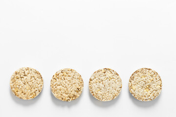 Creative layout made of rice cakes on the white background.