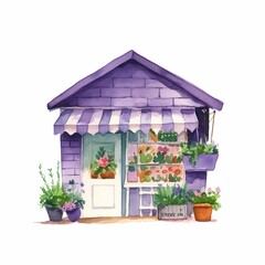 Fototapeta na wymiar AI generated illustration of a vibrant watercolor painting of a flower shop on a white background