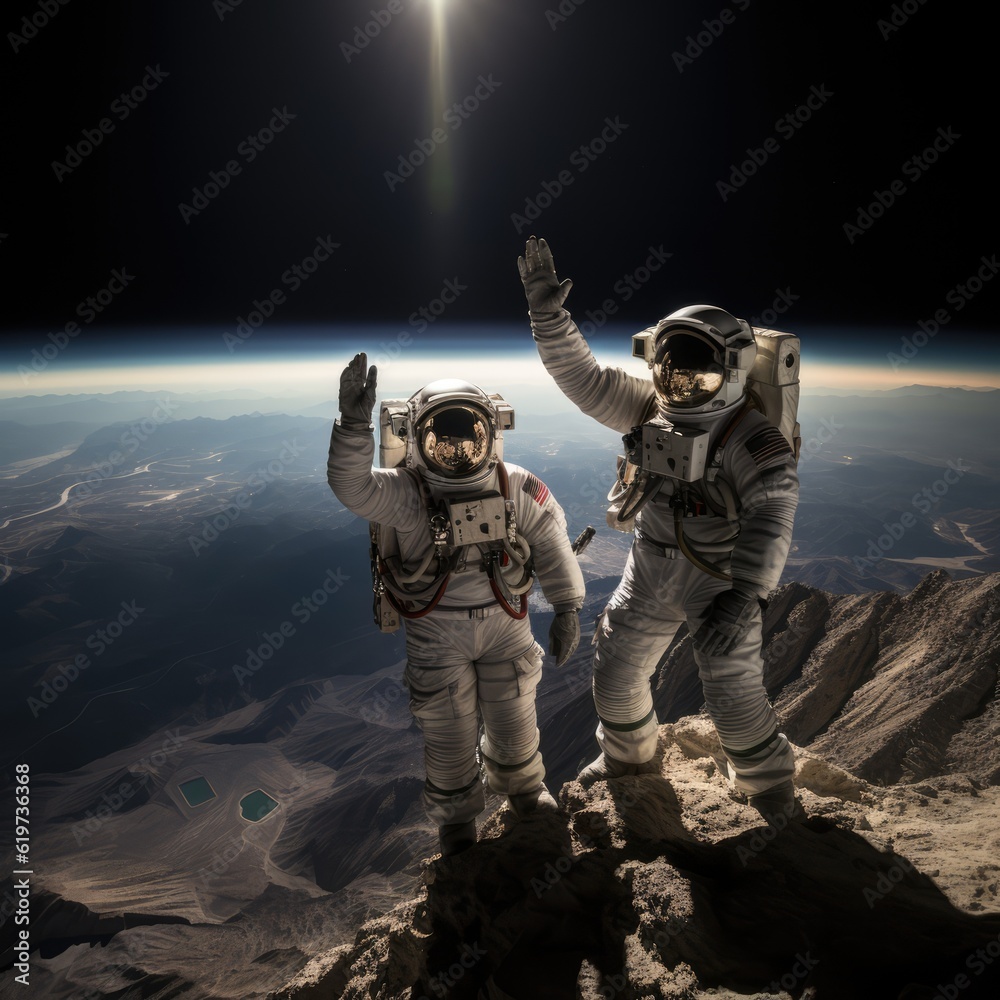 Sticker astronauts exploring deep space