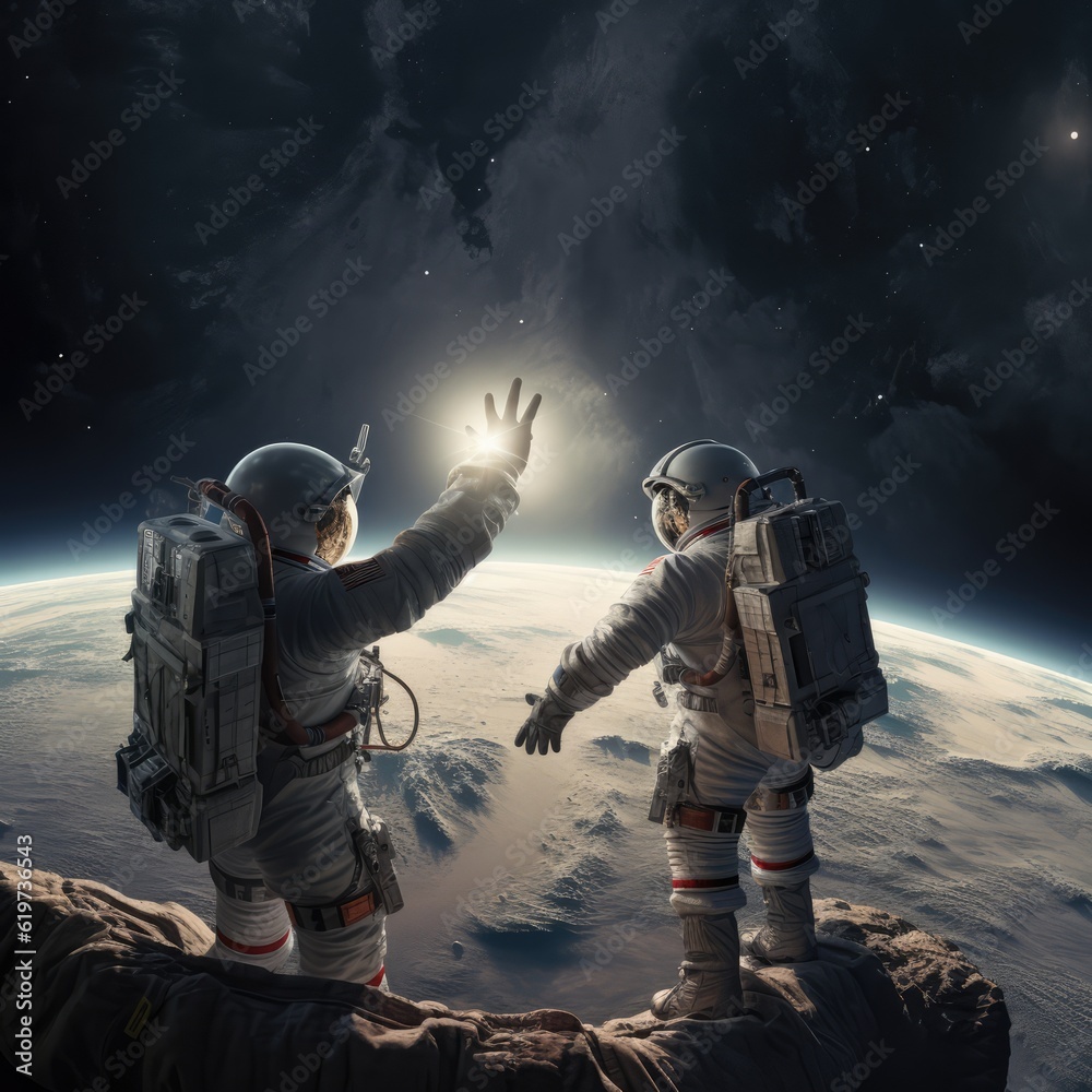 Sticker astronauts exploring deep space