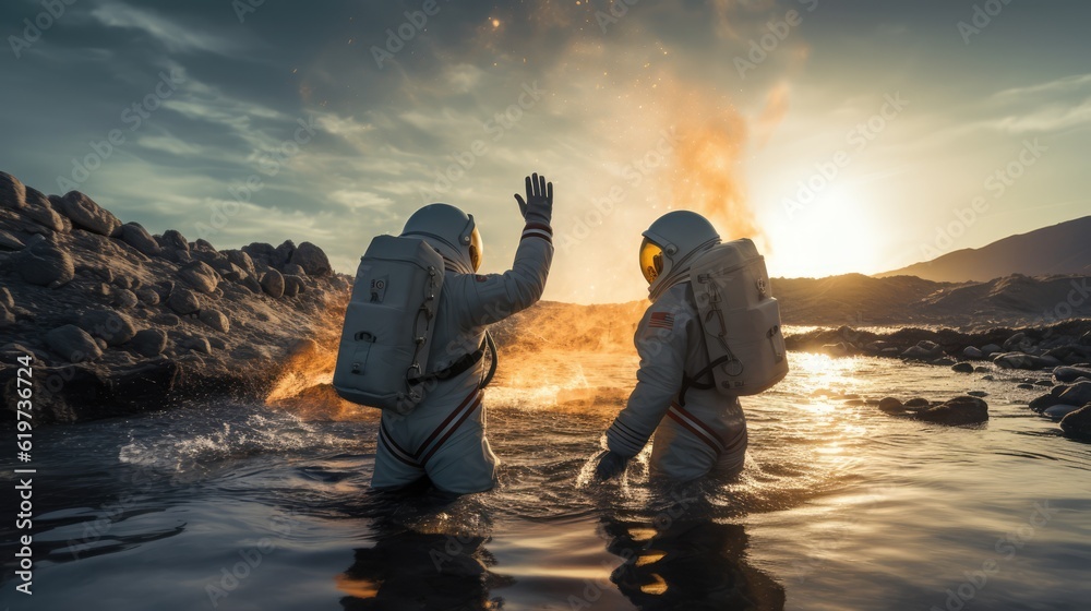 Sticker astronauts exploring deep space