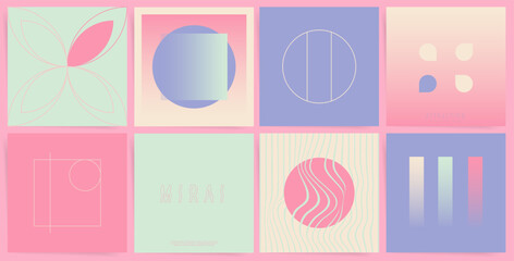 Minimalist cover backgrounds set with boho elements, perfect for fashion posts, music covers, and creative web layouts. Postmodern love in a pink gradient geometric design. 
