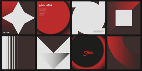 Gradient, dark geometry covers design template with abstract elements. Cyberpunk and Swiss aesthetic for bold music posters, banners, and branding visuals