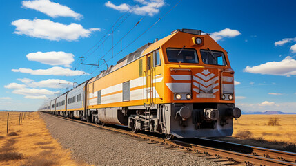 Rolling Freight: Long Train Locomotive Transporting Cargo on a Sunny Day