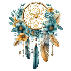 Dream Catcher with Flowers Watercolor Clip Art, Watercolor Illustration, Flowers Sublimation Design, Flowers Clip Art.