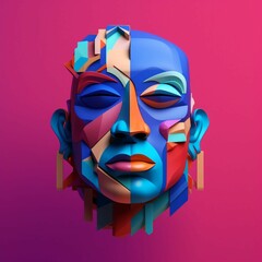 AI generated illustration of a portrait of a person with a face adorned in colorful geometric shapes